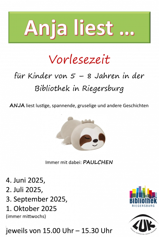 Plakat: Anja liest Juni bis Oktober 2025