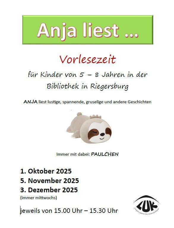 Plakat: Anja liest Oktober bis Dezember 2025